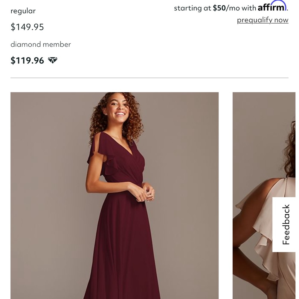 David's Bridal Bridesmaid Dress Long Flutter Sleeve